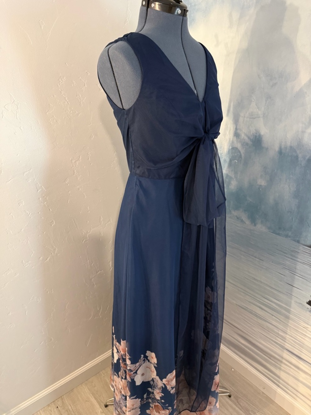 Navy Floral Tie-Front Maxi Dress #147 - Picture 2 of 6